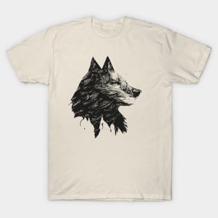 Wolf profil, line drawing T-Shirt